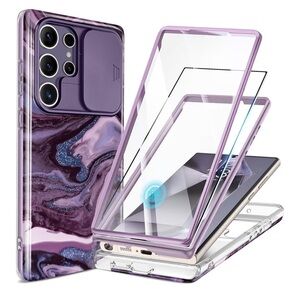 GVIEWIN Case for Samsung Galaxy S24 Ultra Camera Protection Screen Purple Marble